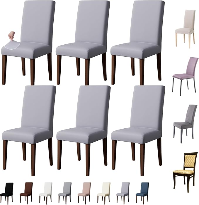 Dining Chair Covers Set of 6, Stretch Kitchen Removable Washable Chairs Slipcovers Seat Protector for Home, Party, Banquet (Light)