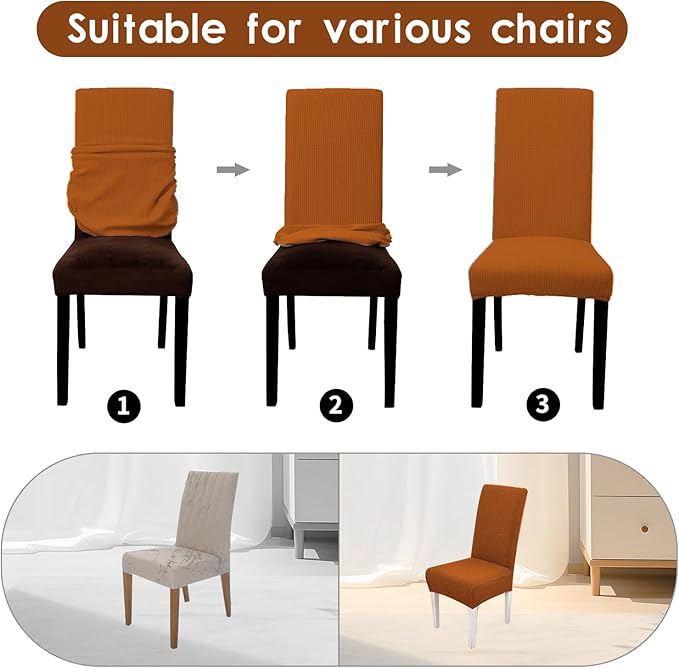 Parsons Dining Chair Cover, Detachable,Retractable,Sofa Chair Cover (2, Rust Color)