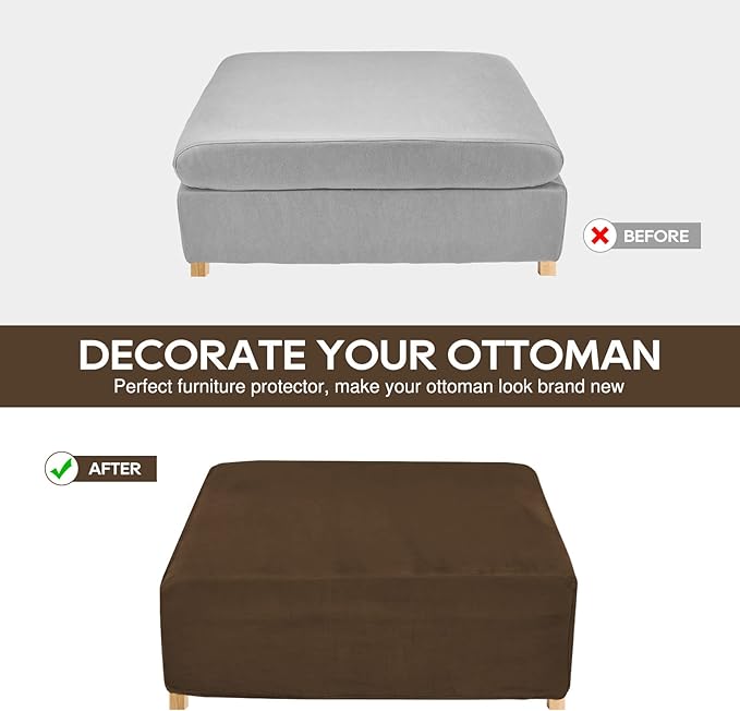 NeColorLife Ottoman Cover Velvet Storage Ottoman Slipcover Thick Stretchable Footrest Stool Covers with Elastic Band for Rectangle and Square Ottoman(Medium Size,Brown)
