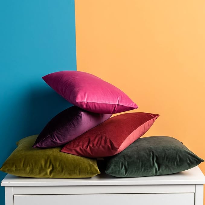 JUSPURBET Couch Pillow Covers Set of 2 Decorative Velvet Throw Pillow Covers Cases for Living Room Bedroom Home Decor Soft Cushion Covers with Hidden Zipper for Sofa Bed 16x16 inch,Eggplant Purple