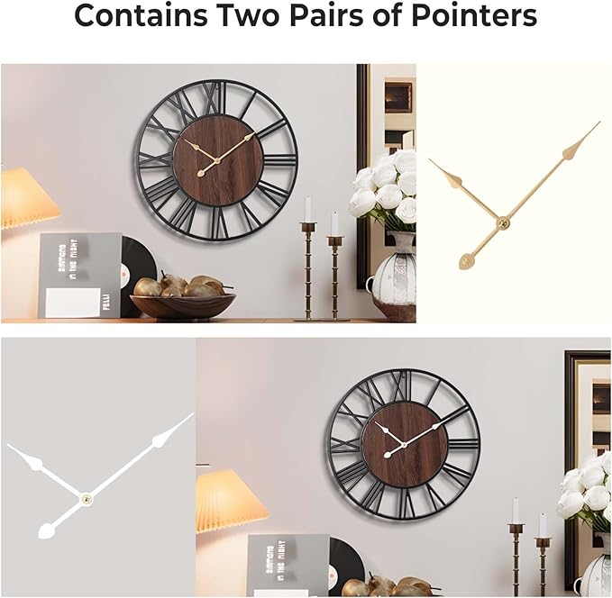 Vantic 24 Inch Large Wall Clock, Roman Numeral Wood Oversized Wall Clocks for Living Room Decor, Farmhouse, Bedroom and Kitchen, Completely Silent, Non Ticking, Battery Operated