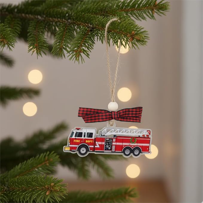 Fire Truck Ornament - Fire Truck Ornaments for Christmas Tree - Firefighter Christmas Ornaments - Firefighter Gifts for Fireman, Men, Kids, Boys - Acrylic Xmas Firefighters Ornament 2025