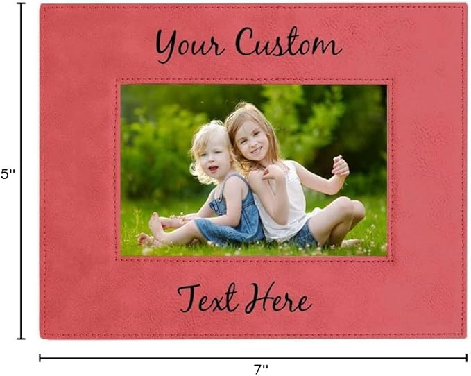 Personalized Add Your Custom Text Engraved Leatherette Faux Leather Hanging/Tabletop Personalized Group Family Photo Picture Frame (Pink, 8x10-inch Horizontal)