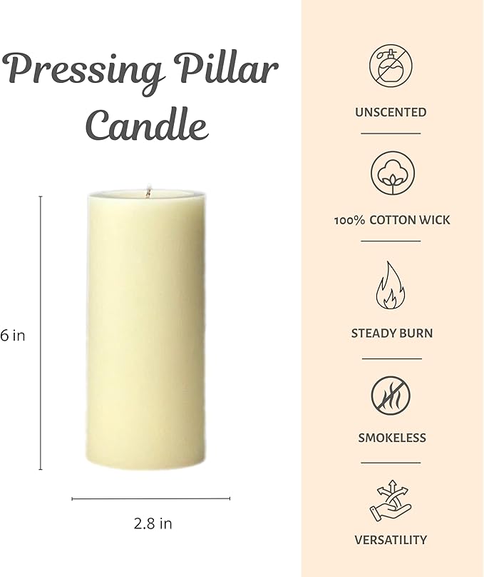 CW Studio 3 Pack 2.8x6 Inch Ivory Unscented Pillar Candles – Long 70 Hour Burn, Smokeless & Dripless – Premium Wax with Cotton Wick – Perfect for Weddings, Events, Home, Rustic & Elegant Décor