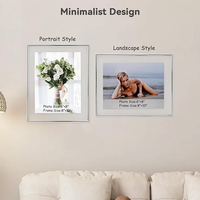 Wall Floating Frame, 8"×10", Silver, Wall Mounting or Wall Leaning, For Photo 6×8, 5×7, 4×6, Classy For Festival, Anniversary, Wedding, Home or Office Décor