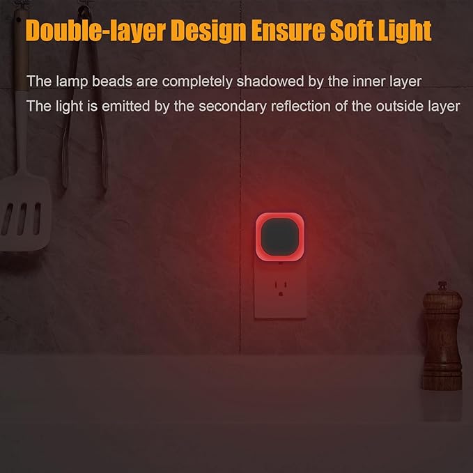 6 Pack Plug in Red Sleep Night Light, Auto Dusk to Dawn, Soft Glow, Dimmable Diffused Light, LED Lights for Bedroom, Sleep, Baby Nursery, Kids, Toddler, Bathroom, Hallway, Home Decor