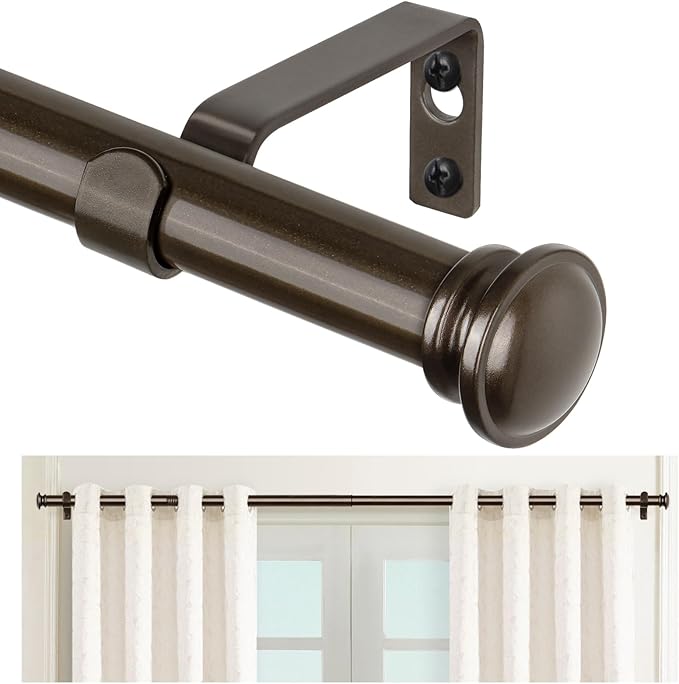 TONIAL Curtain Rods 32 to 86 Inch(2.6-7.2ft), Telescoping Splicing 3/4 Drapery Rods for Windows 54 to 82 Inch(4.5-6.8ft), Decorative Single Rod with Small Cap Finial, Bronze