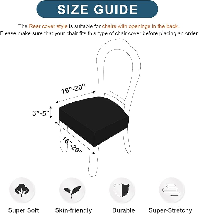 Genina Waterproof Seat Covers for Chairs,Set of 2 Dining Room Chair Seat Covers for Kitchen,Stretch Jacquard Removable Washable Dining Chair Slipcovers Protectors with Rear Covers, Black