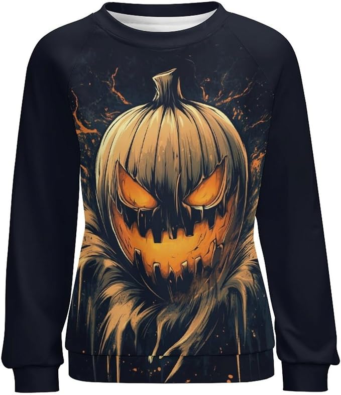 Halloween Sweatshirts for Women Funny and Spooky Print Crewneck Oversized Pullover Outdoor Lounge Fashion Sweater