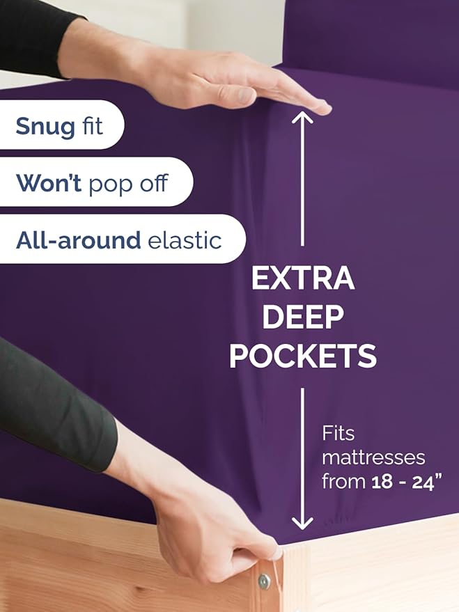 Extra Deep Twin Sheet Set - 4 Piece Breathable and Cooling Sheets - Hotel Luxury Bed Sheets Set - Easy & Secure Fit - Soft, Wrinkle Free and Comfy Sheets Set - Purple Sheet Set with Extra Deep Pockets