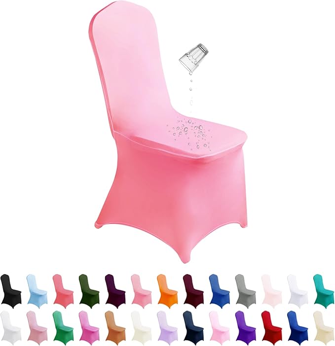 SuperO Waterproof Spandex Chair Cover 25PCS, Stretch Dining Chair Covers, Polyester Outdoor Chair Covers, Protector Stretch Chair Cover for Party Universal, Banquet, Wedding Event, Hotel(Pink)