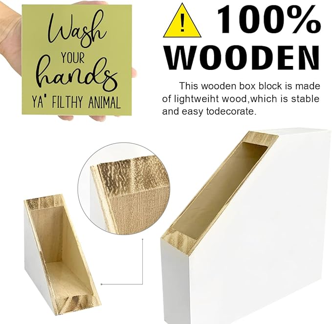 LVQHI Funny Bathroom Wood Block Signs,Wash Your Hands YA' Filthy Animal Wooden Box Sign for Bathroom Shelf Toilet Restroom Home Tabletop Desk Decor,Rustic Bathroom Sign Decor Green