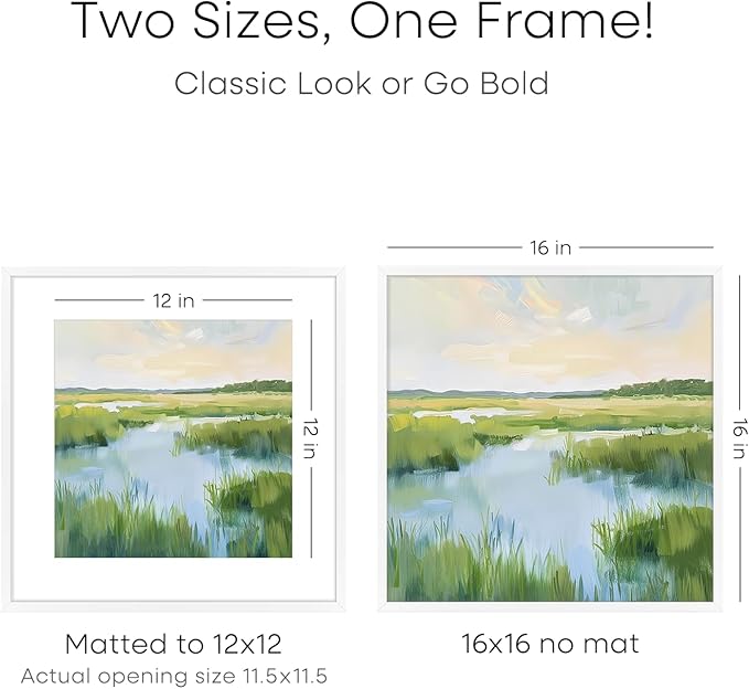 Homeforia 16x16 Picture Frame White, High End Metal 16x16 Square Poster Frame Matted to 12x12 Print, 16 x 16 White Frames with Mat 12 x 12 Photo, 16by16 Thin Frames, Tempered Glass, Wall Kit, Set of 1