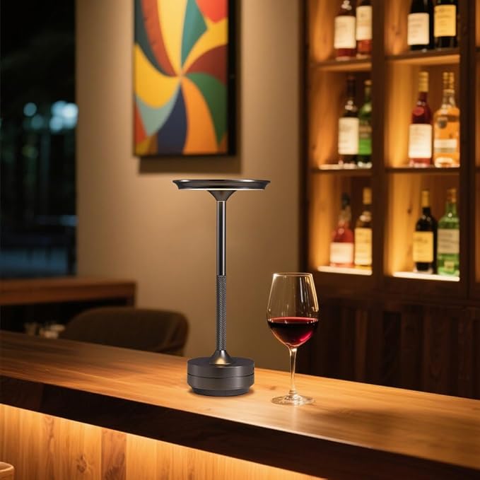 Rechargeable Cordless Table Lamps, Portable 5000mAh Outdoor Table Light, 3 Color Stepless Dimming LED BedsideTable Lamp with Memory Function, Battery Lamp For Kitchen/Dinner/Patio/Restaurant(Black)