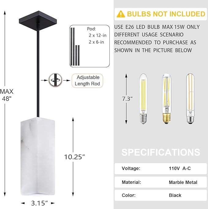 Natural Alabaster Square Marble Hanging Kitchen Island Modern Industrial Farmhouse Pendant Ceiling Light Fixture,3 Pack Black Finish Over Sink Restaurant bar Corridor