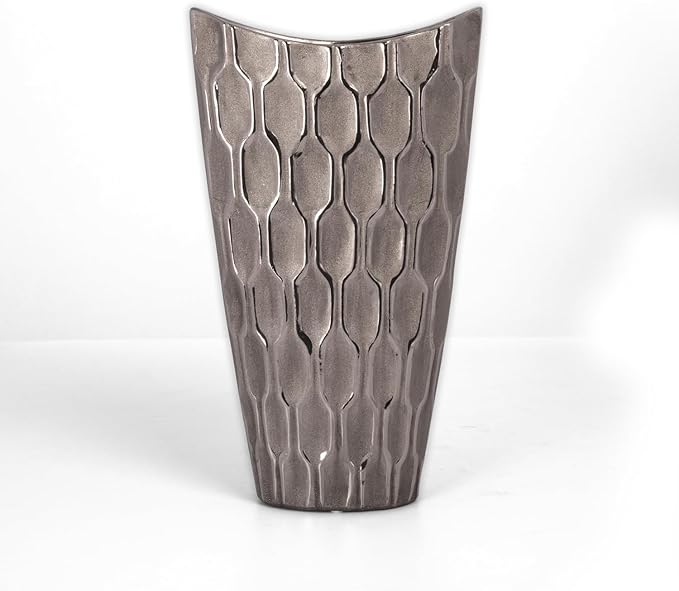 Ceramic Decorative Silver vase, Silver Decor Center Piece for Home Decor Features Honeycomb Design vase for Living Room, Table, Office Decor: 8.00"x3.25"x14.00"H