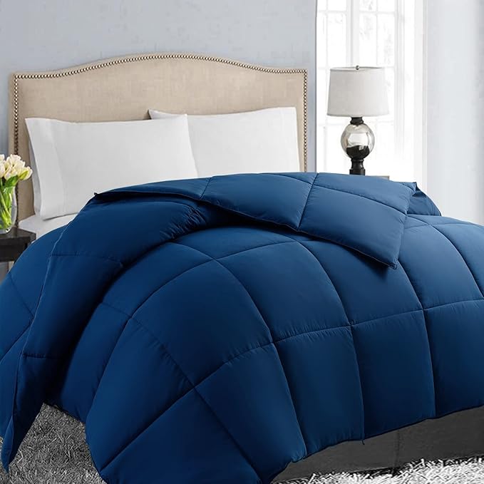 EASELAND Oversized Queen Down Alternative Comforter - Quilted Duvet Insert for All Seasons, Soft Lightweight with Corner Tabs, Summer Winter Warm Bedding, Navy 98×98 Inches