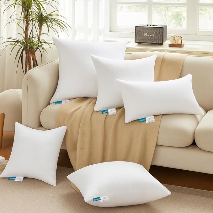 Oubonun 20 x 20 Throw Pillow Inserts - Soft, Plush & Decorative Down Alternative Pillows for Couch Sofa Bed, Machine Washable - White, Pack of 2