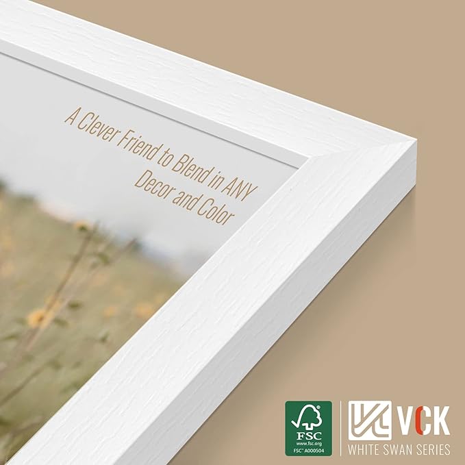 VCK 18x24 Poster Frame Set of 4 - White, Gallery-Quality Wood Picture Frames, 1.1-Inch Wide Border, Polished Plexiglass, Vertical or Horizontal Wall Display for Photo/Art/Prints, White