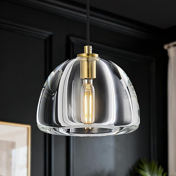 Modern Gold Pendant Lights Kitchen Island Ceiling Chandelier Indoor Crystal Hanging Light Fixtures for Dining Room Kitchen Living Room Bedroom（B-2Pack）