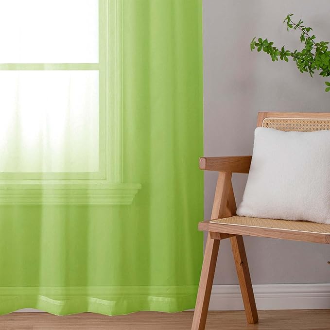 Lecloud Lime Sheer Curtains 72 Inches Long 2 Panels, Solid Voile Light Filtering Dual Rod Pockets Living Room Curtains, Rod Pockets Bedroom Decor Transparent Airy Drapes, Each Panel 42" W x 72" L