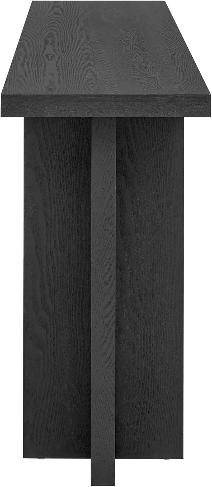 Vintage Console Table Entryway Table with T-Leg Design, Ash Wood Veneer 60'' Long Accent Table for Hallway Living Room Foyer Corridor Dinning Room (Black-2.12)