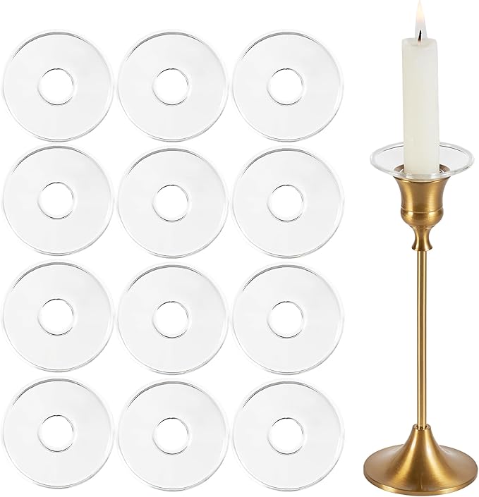 12 Pcs Candle Wax Catcher, Glass Bobeches, Round Candle Drip Protector for Taper Candlestick Candle Holder (Clear, Round)