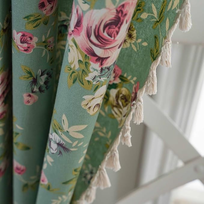 OYX Boho Curtains 84 Inch Length 2 Panels for Living Room, Bedroom Light Filtering Drapes, Farmhouse Vintage Country French Rustic Tassels Pattern Rod Pocket Aesthetic Decor Window Treatments