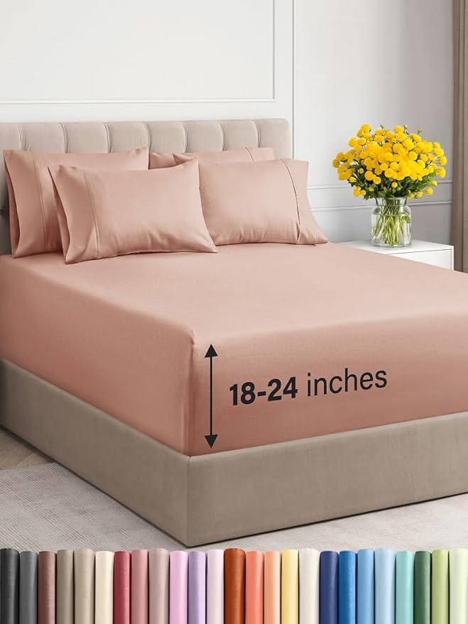 Extra Deep King Sheet Set - 6 Piece Breathable and Cooling Sheets - Hotel Luxury Bed Sheets Set - Easy & Secure Fit - Soft, Wrinkle Free and Comfy Sheets Set - Mauve Sheet Set with Extra Deep Pockets