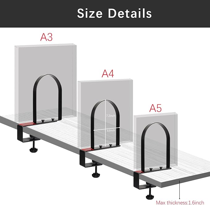 WOMACO Book Ends for Heavy Books, Heavy Duty Bookend for Shelves, Super Steady Clamp-On Non-Skid Metal Book Shelves Holders Stoppers for CDs, Vinyl Records (Black, 4 Pairs)