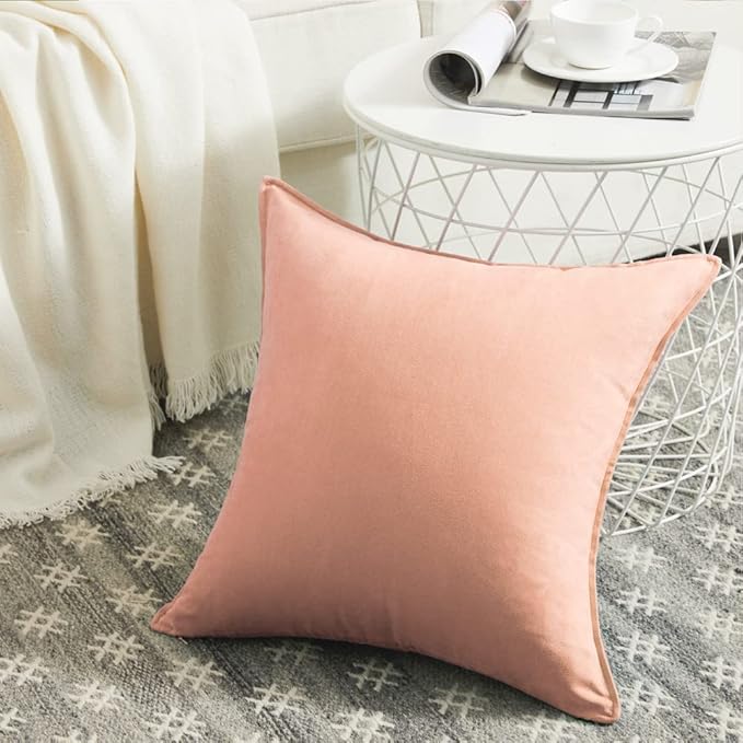 Fancy Homi 2 Packs Premium Faux Suede Decorative Throw Pillow Covers, Super Soft Square Pillow Case,Solid Cushion Cover for Couch/Sofa/Bedroom (16"x 16",Set of 2, Peach)