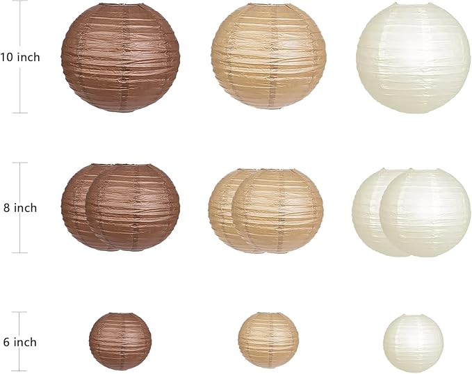 ZOOYOO Brown Paper Lanterns Decorative, Caramel Boho Party Hanging Paper Lanterns Decorations for Rustic Neutral Birthday Wedding Bridal Shower Western Graduation Home Decor Party Decoration 12PCS