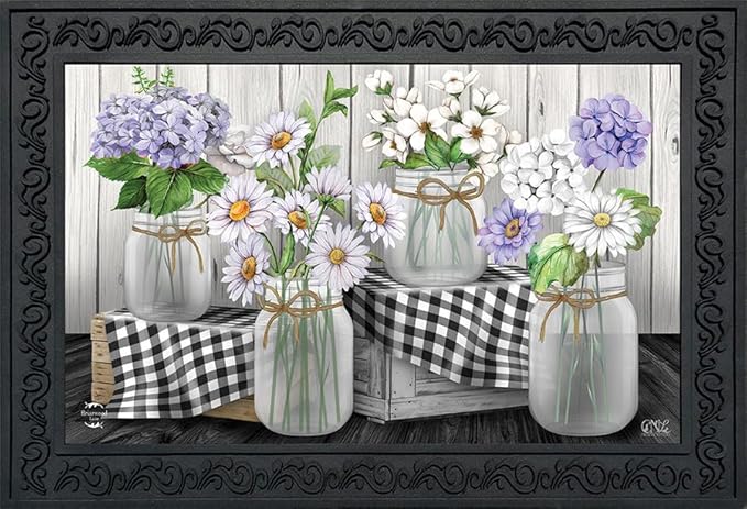 Briarwood Lane Doormat 30x18 Indoor Outdoor Checkered Mason Jars Spring for Spring Doormat