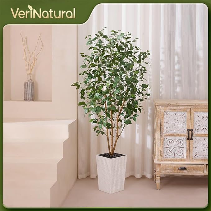 Artificial Olive Tree 6ft, Tall Fake Tree for Indoor & Outdoor Decor with Black Pot & Pebbles, UV Resistant Silk Leaves, Realistic Faux Potted Plant for Living Room,Office,Home Decor,VN137