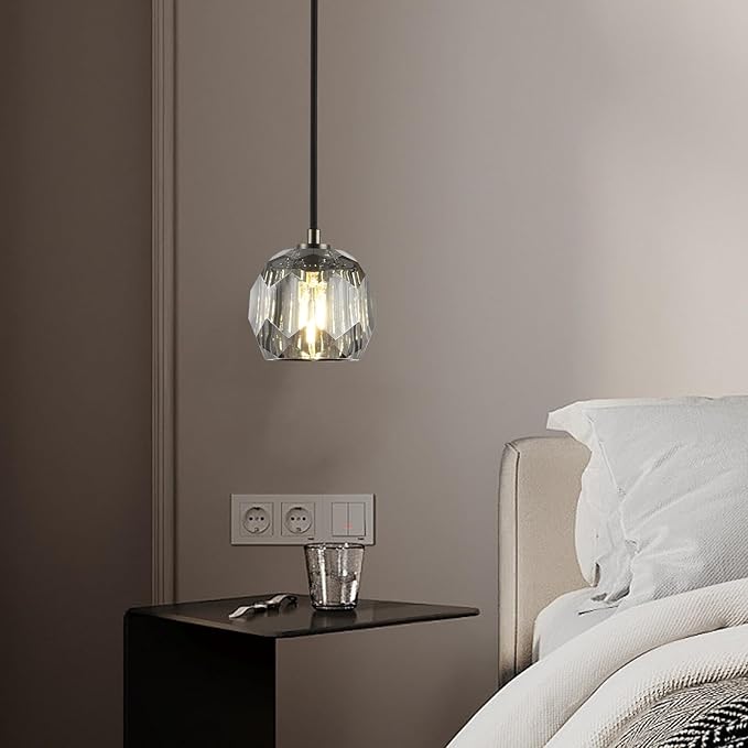 Small Crystal Hanging Lights, Modern Black 1 Light Pendant Light Fixture, Small Raindrop Farmhouse Chandelier for Bedroom Dining Room Kitchen Island Entryway