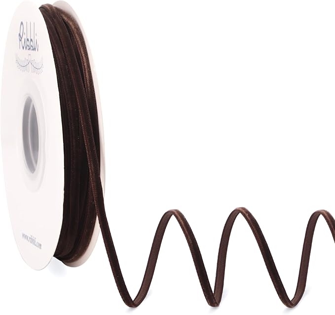 Ribbli Brown Velvet Ribbon 1/8 Inches Continuous 25 Yard Spool Brown Christmas Ribbon for Gift Wrapping Crafts Home Decor