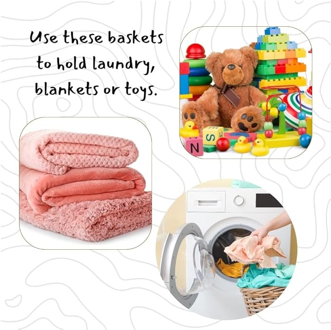 Storage & Organization, Decorative Wicker Baskets for your Home, Laundry Hamper, Baby Nursery Toys Bin, Living Room Blankets Storage, Towels Holder, Wicker, Woven, Lid, Wide, White (Large)