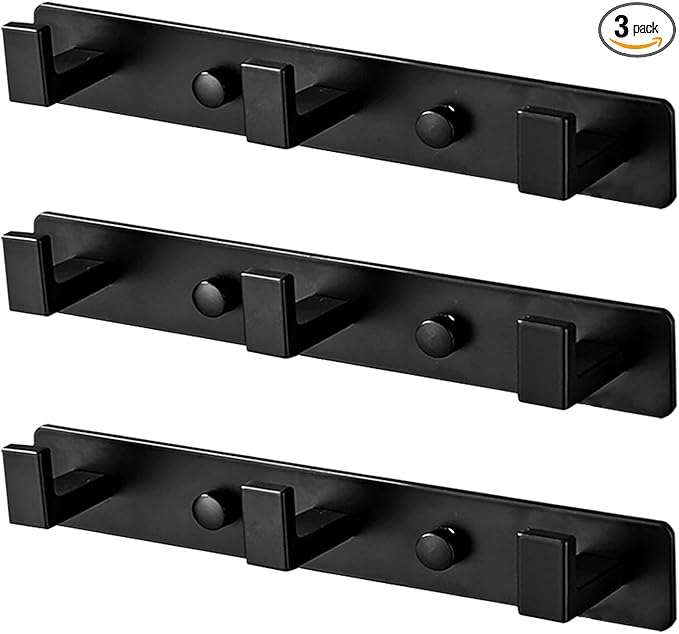 Coat Rack, Heavy Duty Stainless Steel 9 Tri Coat Hook Hanger, Wall Mounted Wall Hooks, Rustic Clothes Hook/Key Hook Rail for Bathroom Kitchen Entryway(9 Hook Black)