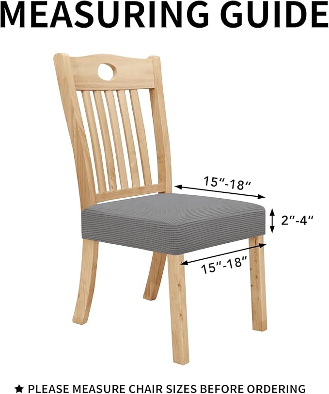 Easy-Going 100% Waterproof Seat Covers for Dining Room Chairs, Stretch Jacquard Chair Seat Slipcovers Removable and Washable Kitchen Dining Chair Covers (Set of 6, Light Gray)