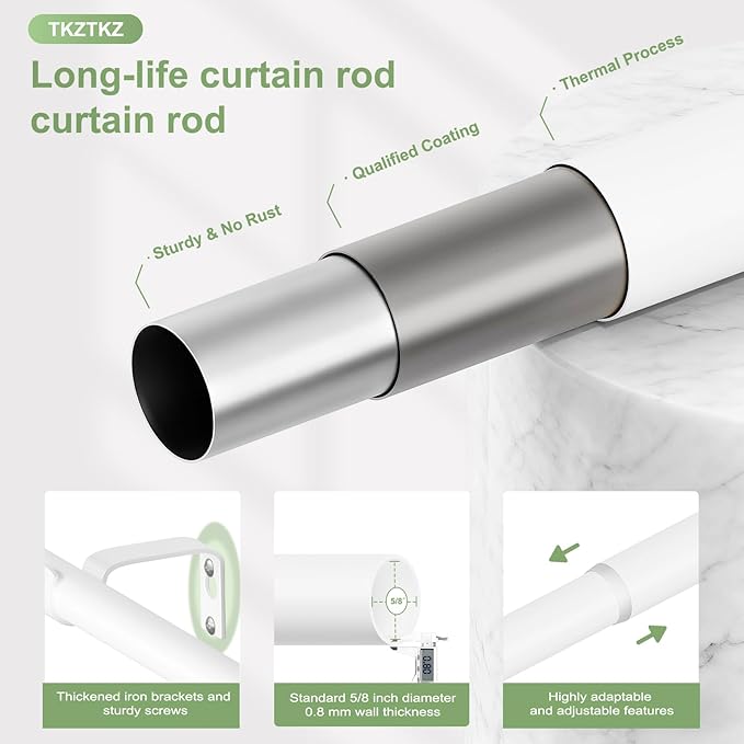 Sturdy Durable Curtain Rod:White Curtain Rods for Windows 36-88 Inch,Adjustable Heavy Duty Curtains Rod for Bedroom/Kitchen/Dorm/Apartment/Door,Small Modern Decorative Drapery Rods (All-Metal)
