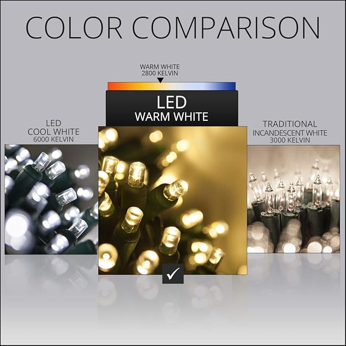 Wintergreen Lighting Set of 100 Warm White LED Net Lights - Christmas Outdoor Decorations, Green Wire (4 x 6 ft, 5mm Lights)