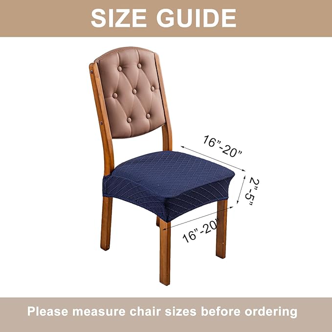 Genina Waterproof Seat Covers for Dining Room Chairs Covers Dining Chair Slipcovers Protector, No Rear Covers (Navy Blue, 4 Pcs)