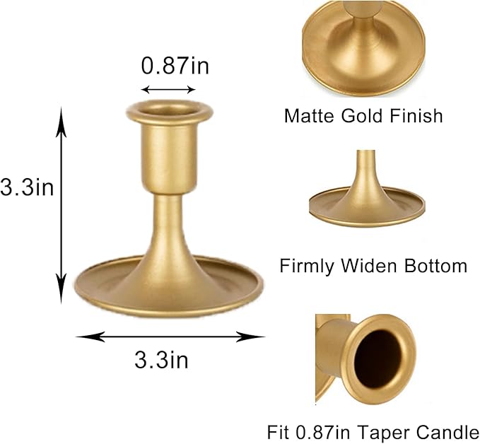 Candlestick Holders Taper Candle Holder 12Pcs Brass Gold Metal Vintage Short Stick Holders Set for Home Dinning Table Wedding Centerpiece Holiday Party Chrismas Mantel Holiday Dinner Base Widening
