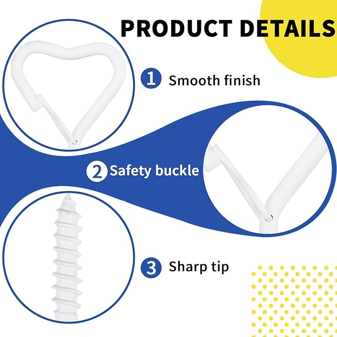 25 Pack Heart Shaped Screw Hooks for Hanging, 2.36 Inch Metal Ceiling Hooks for Outdoor String Lights, Plants, Keys and Decorations, Hanging Hooks for Indoor and Outdoor Use (White)