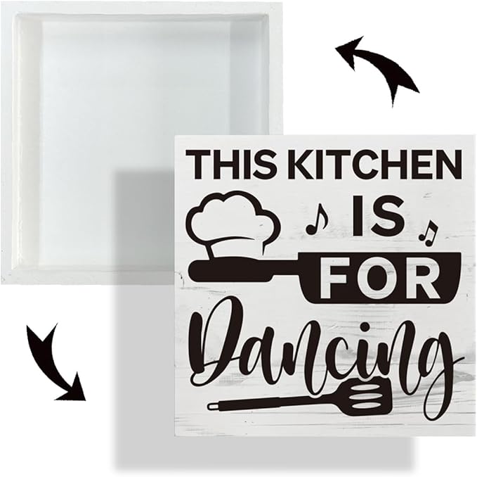 Funny Kitchen Decor, This Kitchen is for Dancing Sign, Decorative Signs and Plaques, White Wooden Box Sign, Shelf Decoration, Modern Farmhouse Home Decor, Housewarming Decors