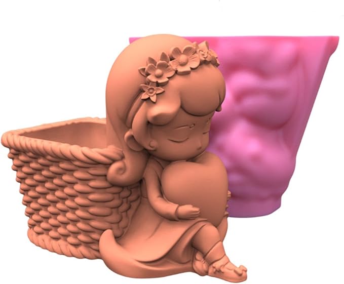 Love Basket Girl Vase Flower Pot Silicone Mold Succulent Planter Plaster Concrete Mold Pen Holder Cement Clay Resin Mould