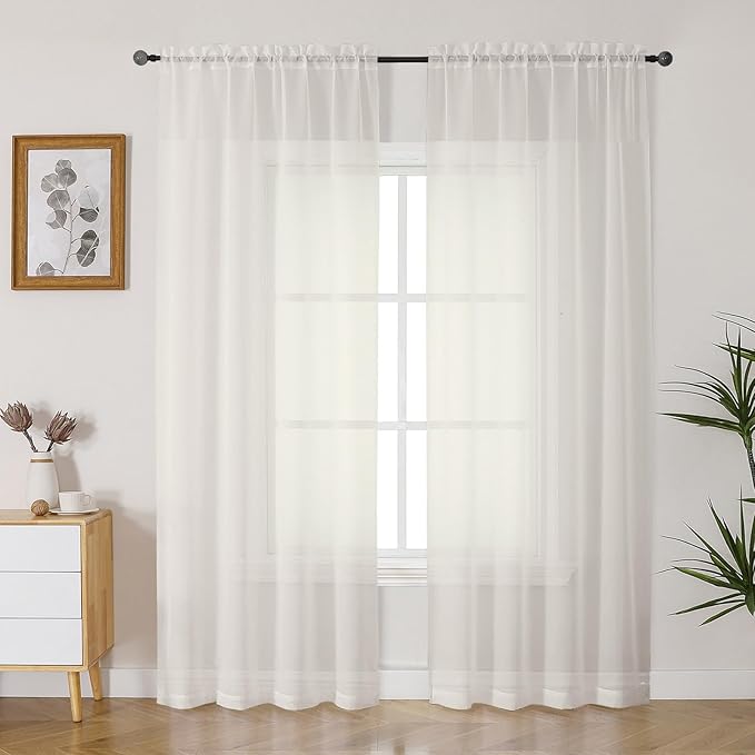 Gwine Ivory Sheer Curtains 84 Inches Long 2 Panels Set for Living Room, Rod Pocket Voile Lightweight Bedroom Curtains, Light Filtering Solid Window Sheer Panels, Each 42" Wx84 L