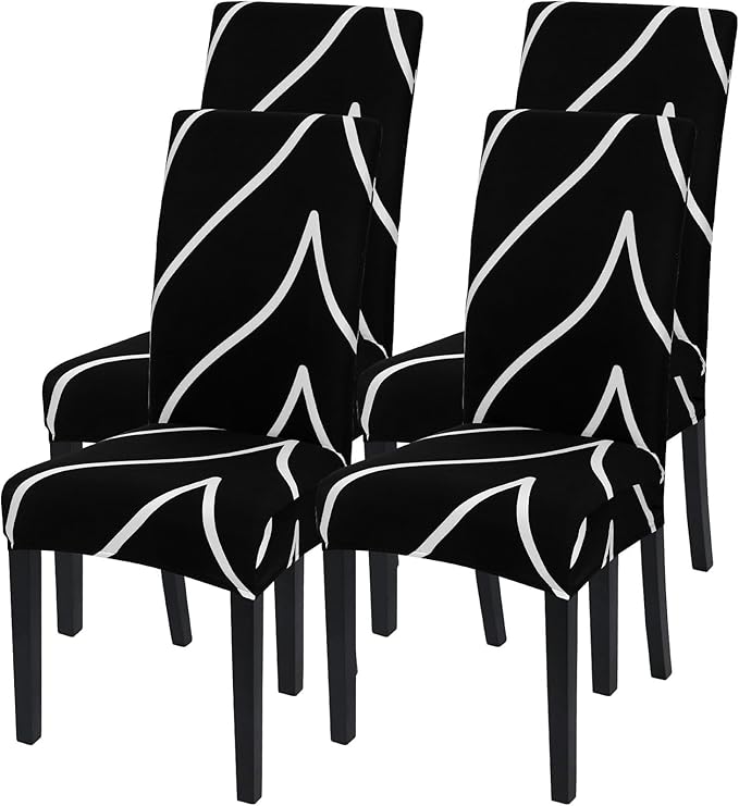 SearchI Dining Room Chair Covers Set of 4, Stretch Parsons Chair Slipcovers Super Fit Spandex Removable Washable Kitchen Chair Protector Cover for Dining Room, Hotel, Ceremony (Black)