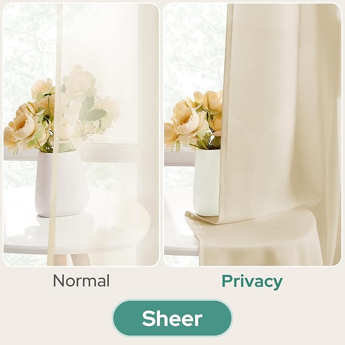 HOMEIDEAS Non-See-Through Taupe Privacy Semi Sheer Curtains 72 Inches Long 2 Panels Set Light Filtering Curtains for Living Room Bedroom Drapes,W52xL72
