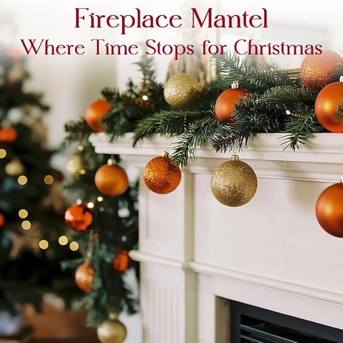 50ct Orange Christmas Ornaments Set, 2025 Shatterproof Christmas Tree Decorations, Christmas Ball Ornament, Vintage Classic Christmas Ornament Bulk for Christmas Decorations Indoor